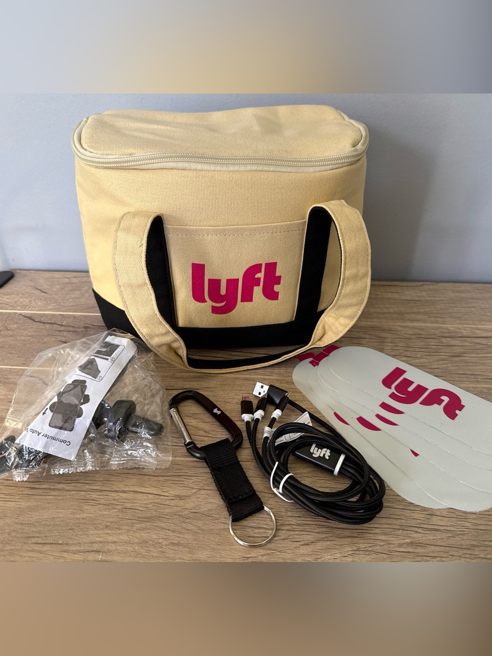 LYFT Collapsible Insulated Tote Phone Charger & Mount Keyring Carabiner Stickers
